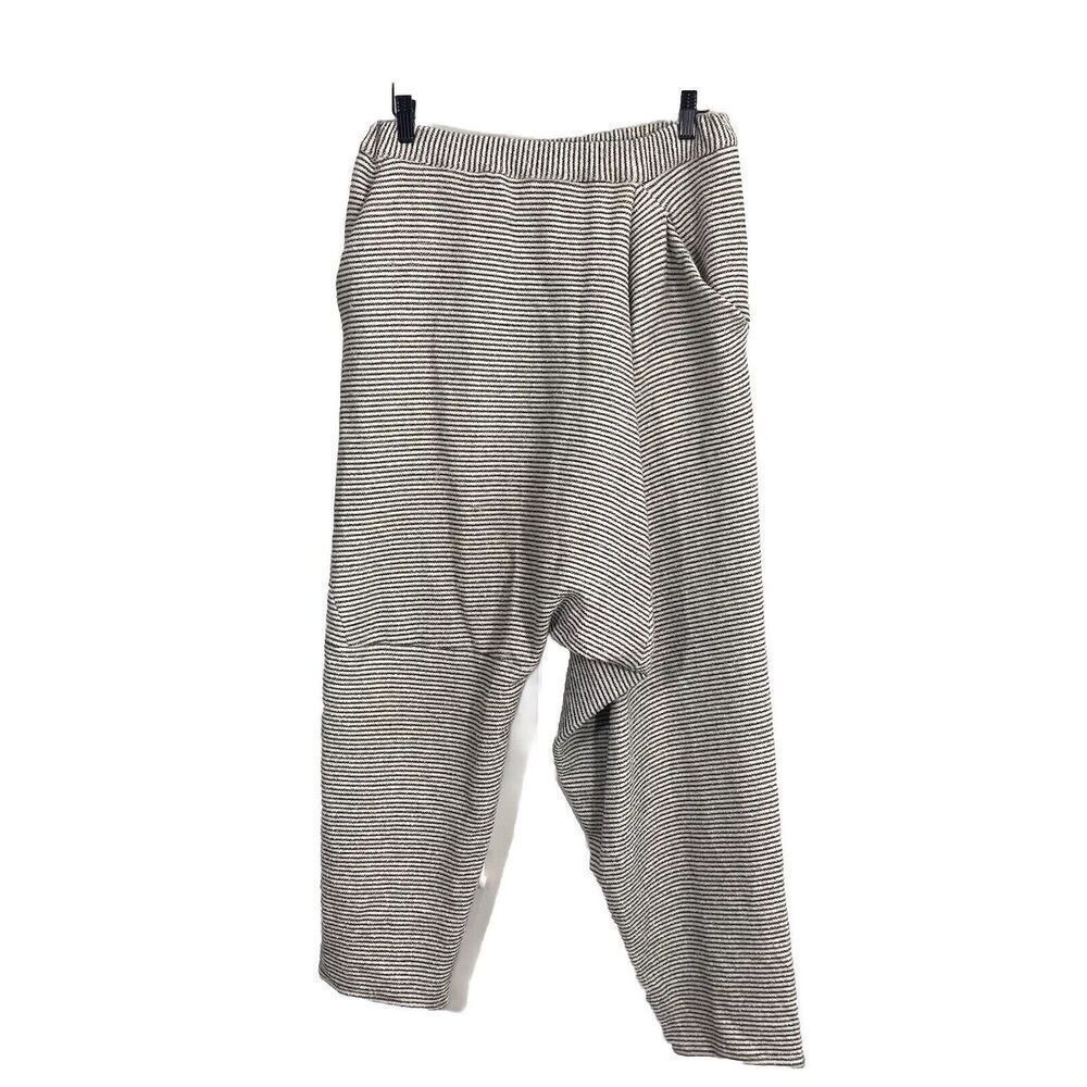 Anntian Harem Pants Women M Striped Lagenlook Blue‎ White Elastic Waist Pull on